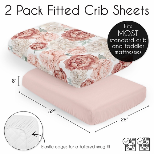 Peony Floral Garden Pink and Ivory Collection 2 Pack Crib Sheets - alt image 5