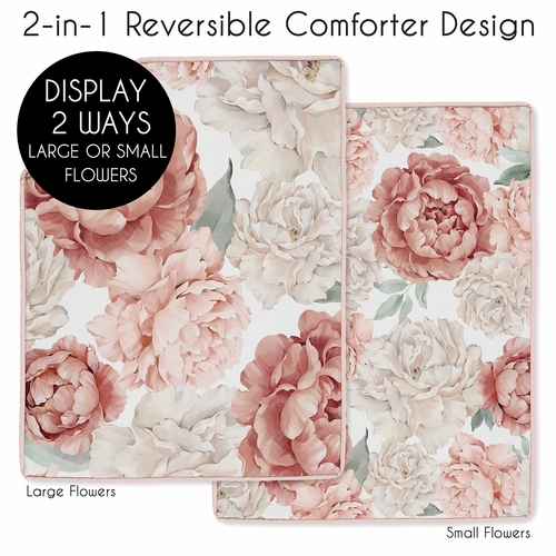 Peony Floral Garden Pink and Ivory Collection 3 Piece Mini Crib Bedding Set - alt image 2