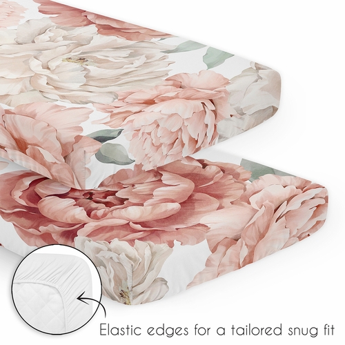 Peony Floral Garden Pink and Ivory Collection 3 Piece Mini Crib Bedding Set - alt image 3