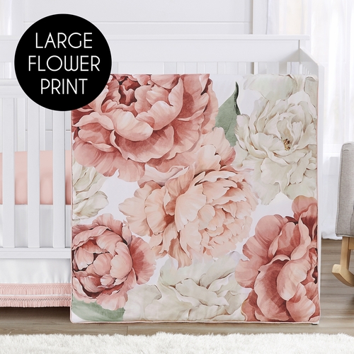 Peony Floral Garden Pink and Ivory Collection 4 Piece Crib Bedding - alt image 2