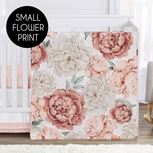 Peony Floral Garden Pink and Ivory Collection 4 Piece Crib Bedding - alt image 3