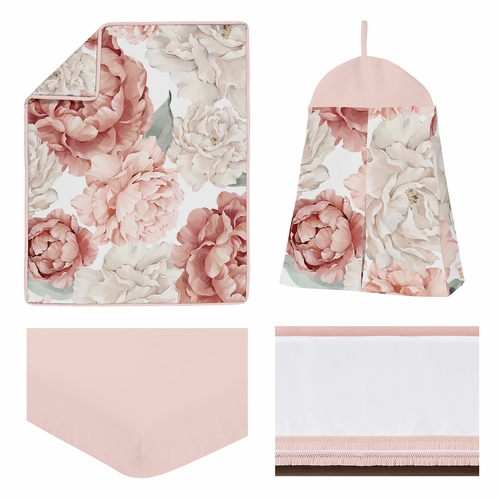Peony Floral Garden Pink and Ivory Collection 4 Piece Crib Bedding - alt image 4