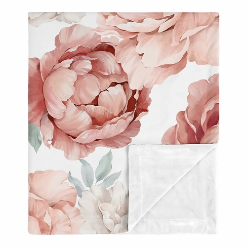 Peony Floral Garden Pink and Ivory Collection Baby Blanket