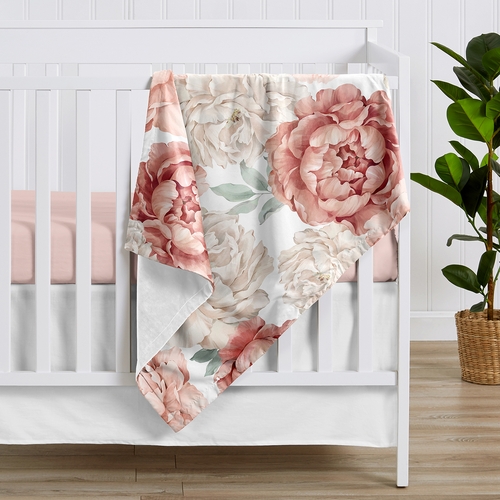 Peony Floral Garden Pink and Ivory Collection Baby Blanket - alt image 1