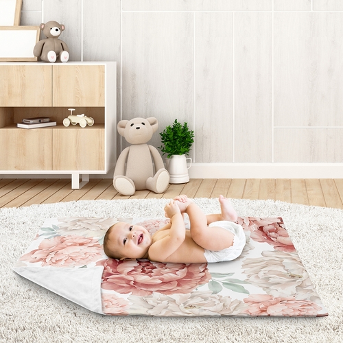 Peony Floral Garden Pink and Ivory Collection Baby Blanket - alt image 2