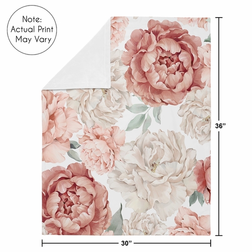 Peony Floral Garden Pink and Ivory Collection Baby Blanket - alt image 3