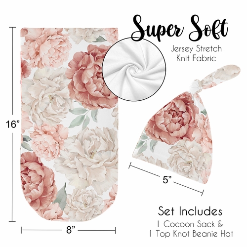Peony Floral Garden Pink and Ivory Collection Baby Cocoon and Beanie Hat - 2 Piece Set - alt image 4