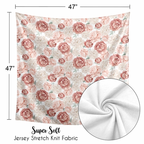 Peony Floral Garden Pink and Ivory Collection Baby Swaddle Blanket - alt image 4