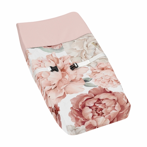 Peony Floral Garden Pink and Ivory Collection Changing Pad Cover