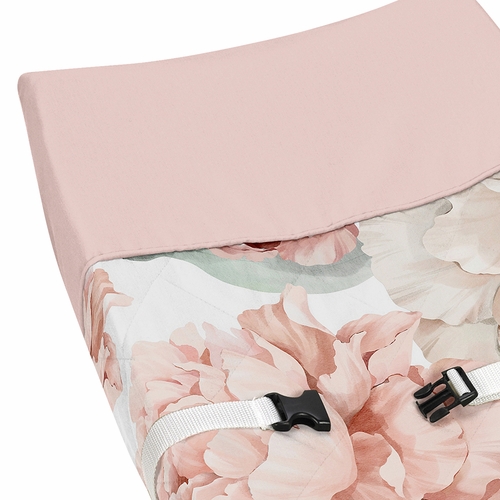 Peony Floral Garden Pink and Ivory Collection Changing Pad Cover - alt image 3