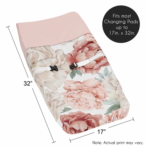 Peony Floral Garden Pink and Ivory Collection Changing Pad Cover - alt image 4