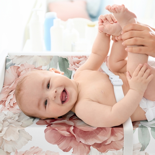 Peony Floral Garden Pink and Ivory Collection Changing Pad Cover Sheet - alt image 2