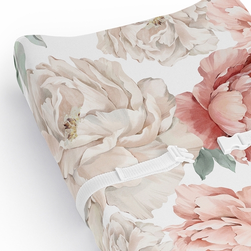 Peony Floral Garden Pink and Ivory Collection Changing Pad Cover Sheet - alt image 3