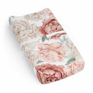 Peony Floral Garden Pink and Ivory Collection Changing Pad Cover Sheet
