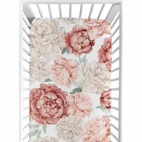 Peony Floral Garden Pink and Ivory Collection Crib Sheet