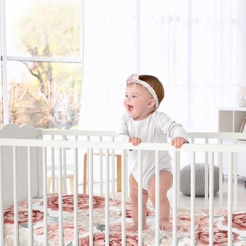 Peony Floral Garden Pink and Ivory Collection Crib Sheet - alt image 1