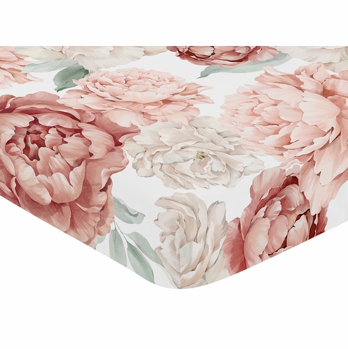 Peony Floral Garden Pink and Ivory Collection Crib Sheet - alt image 2