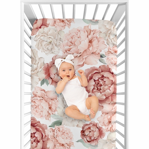 Peony Floral Garden Pink and Ivory Collection Crib Sheet - alt image 3
