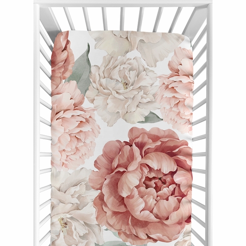 Peony Floral Garden Pink and Ivory Collection Crib Sheet - Oversized Flower Print
