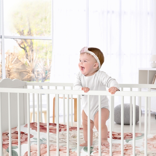 Peony Floral Garden Pink and Ivory Collection Crib Sheet - Oversized Flower Print - alt image 1