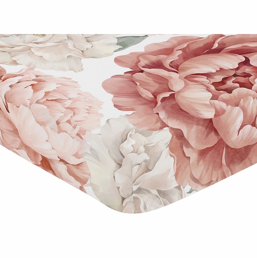 Peony Floral Garden Pink and Ivory Collection Crib Sheet - Oversized Flower Print - alt image 2