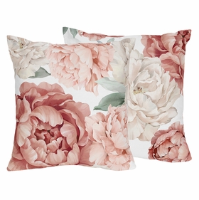 Peony Floral Garden Pink and Ivory Collection Decorative Accent Throw Pillows - Set of 2