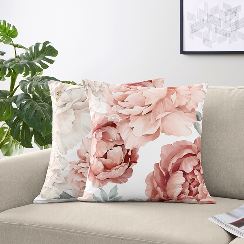 Peony Floral Garden Pink and Ivory Collection Decorative Accent Throw Pillows - Set of 2 - alt image 1