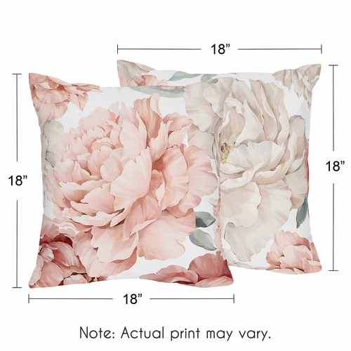 Peony Floral Garden Pink and Ivory Collection Decorative Accent Throw Pillows - Set of 2 - alt image 2
