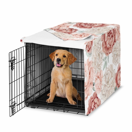Peony Floral Garden Pink and Ivory Collection Dog Crate Kennel Cover 36in.