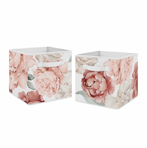 Peony Floral Garden Pink and Ivory Collection Foldable Fabric Storage Bins