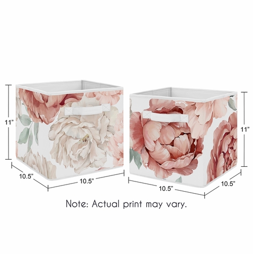 Peony Floral Garden Pink and Ivory Collection Foldable Fabric Storage Bins