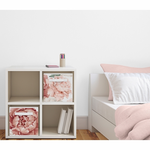 Peony Floral Garden Pink and Ivory Collection Foldable Fabric Storage Bins - alt image 1