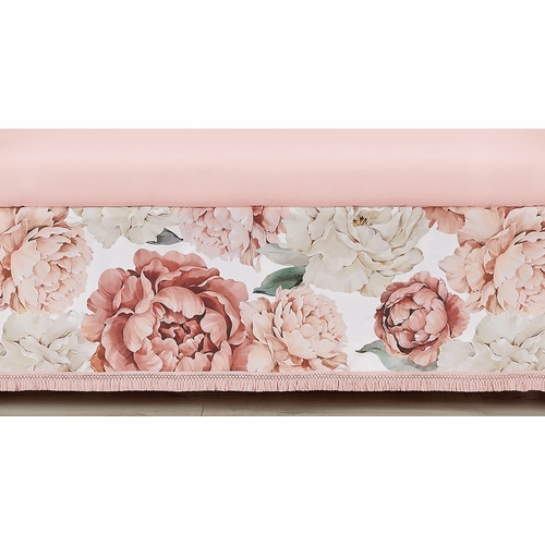 Peony Floral Garden Pink and Ivory Collection Fringe Crib Bed Skirt