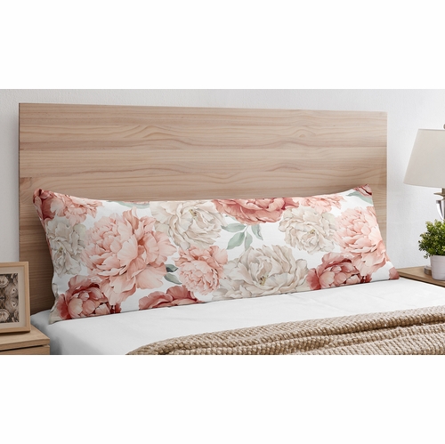 Peony Floral Garden Pink and Ivory Collection Full Length Body Pillow Cover - alt image 1