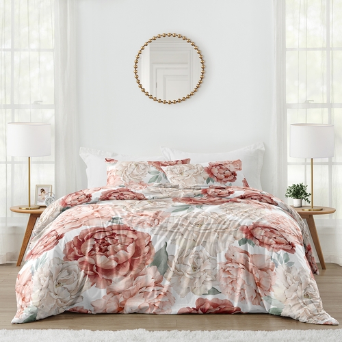 Peony Floral Garden Pink and Ivory Collection Full/Queen Bedding