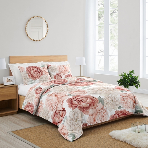 Peony Floral Garden Pink and Ivory Collection Full/Queen Bedding - alt image 1