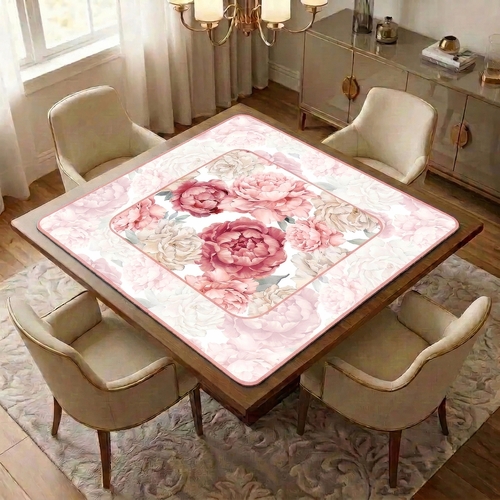 Peony Floral Garden Pink and Ivory Collection Mahjong Mat for Table - Shipped Rolled - alt image 1