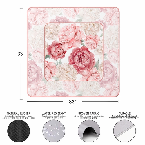 Peony Floral Garden Pink and Ivory Collection Mahjong Mat for Table - Shipped Rolled - alt image 2