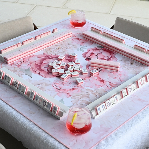Peony Floral Garden Pink and Ivory Collection Mahjong Mat for Table - Shipped Rolled - alt image 1