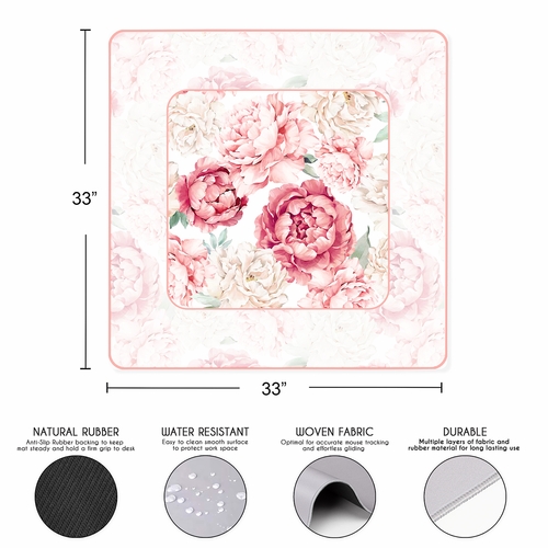 Peony Floral Garden Pink and Ivory Collection Mahjong Mat for Table - Shipped Rolled - alt image 2