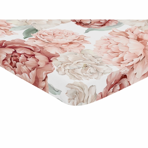 Peony Floral Garden Pink and Ivory Collection Mini Crib Sheet - alt image 1