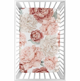 Peony Floral Garden Pink and Ivory Collection Mini Crib Sheet