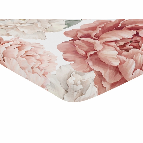 Peony Floral Garden Pink and Ivory Collection Mini Crib Sheet - Oversized Flower Print - alt image 1