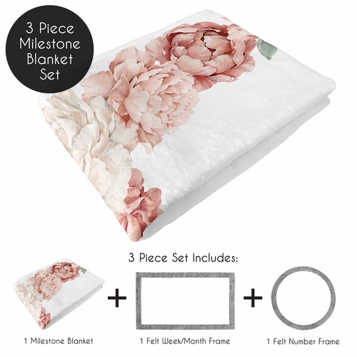 Peony Floral Garden Pink and Ivory Collection Monthly Milestone Baby Blanket - alt image 1