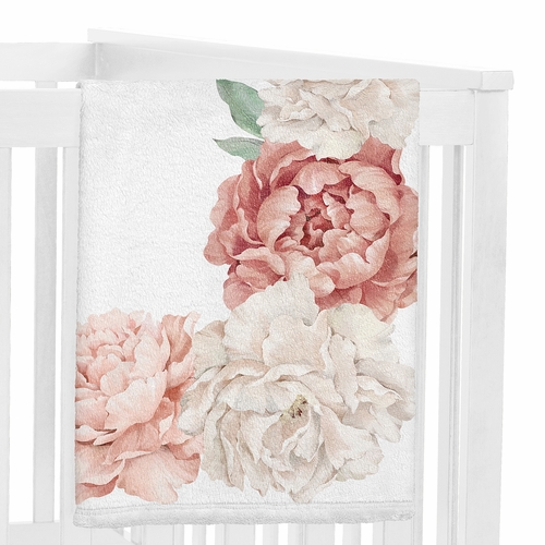 Peony Floral Garden Pink and Ivory Collection Monthly Milestone Baby Blanket - alt image 2