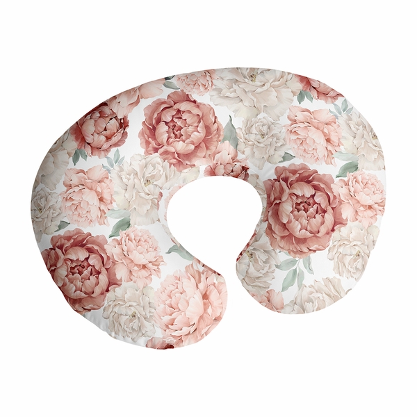 Peony Floral Garden Pink and Ivory Collection Nursing Breastfeeding Pillow Cover