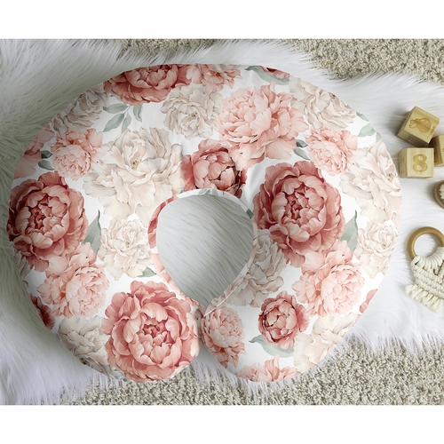 Peony Floral Garden Pink and Ivory Collection Nursing Breastfeeding Pillow Cover - alt image 4