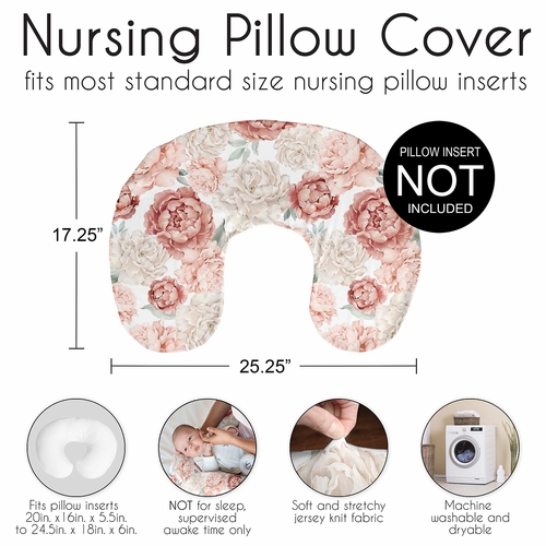 Peony Floral Garden Pink and Ivory Collection Nursing Breastfeeding Pillow Cover - alt image 5