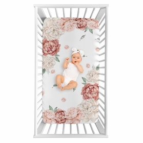 Peony Floral Garden Pink and Ivory Collection Photo Op Crib Sheet