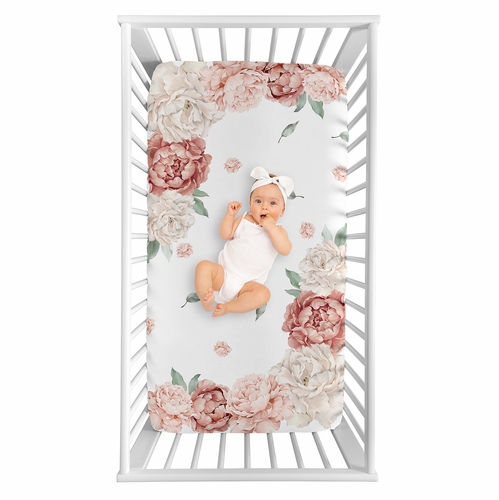 Peony Floral Garden Pink and Ivory Collection Photo Op Crib Sheet
